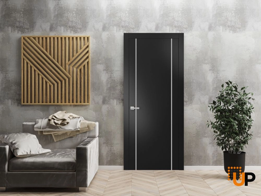 Single solid wood with honeycomb modern interior swing door | Planum 0410 Black Matte | 18 x 80 photo#2