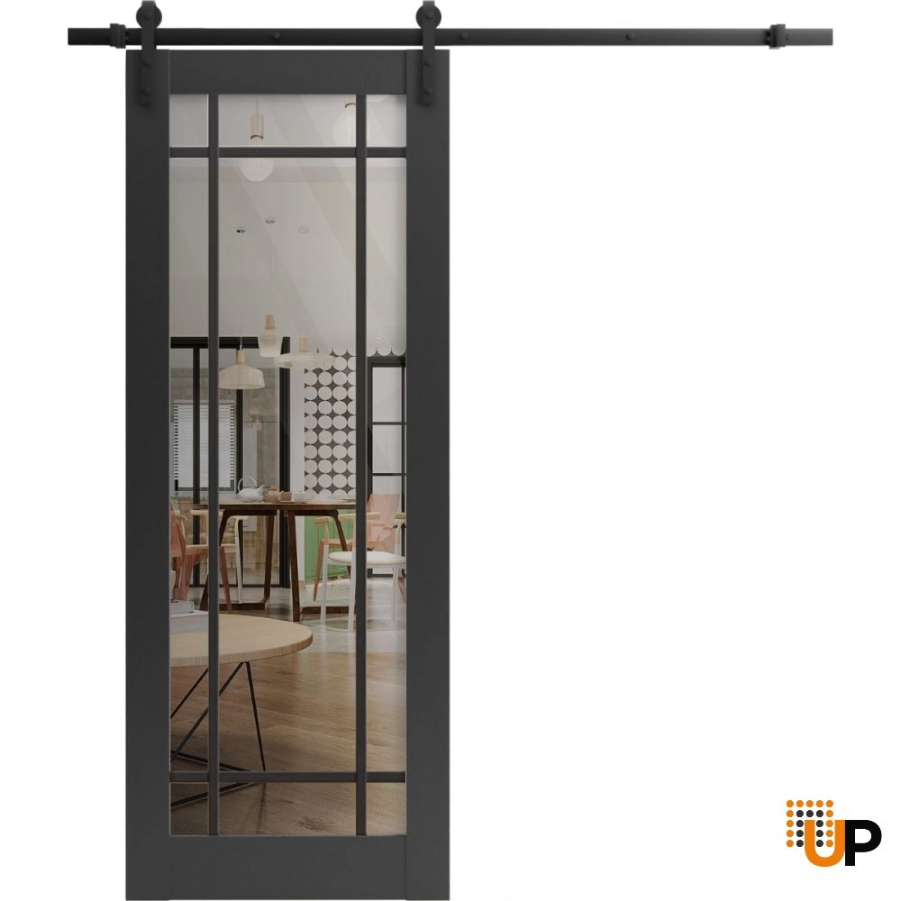 Single solid core sliding luxury interior barn door with clear glass | Lucia 2266 Black Matte | 18 x 80 photo#1