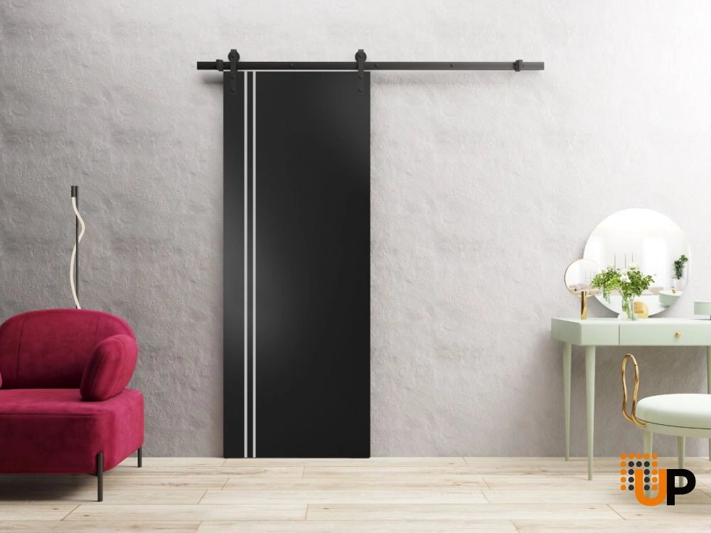 Single solid wood with honeycomb sliding modern interior barn door | Planum 0310 Black Matte | 18 x 80 photo#2