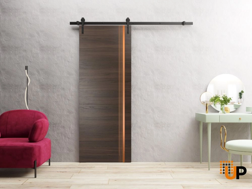 Single solid wood with honeycomb sliding flush interior barn door | Planum 1010 Chocolate Ash | 18 x 80 photo#2