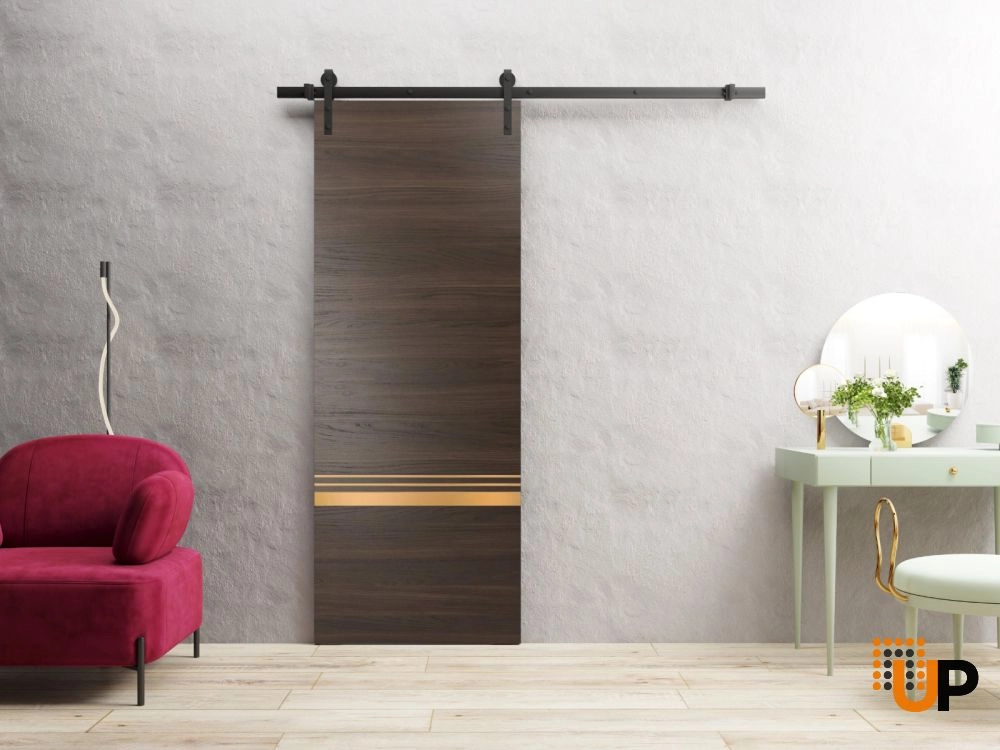 Single solid wood with honeycomb sliding modern interior barn door | Planum 2010 Chocolate Ash | 18 x 80 photo#2