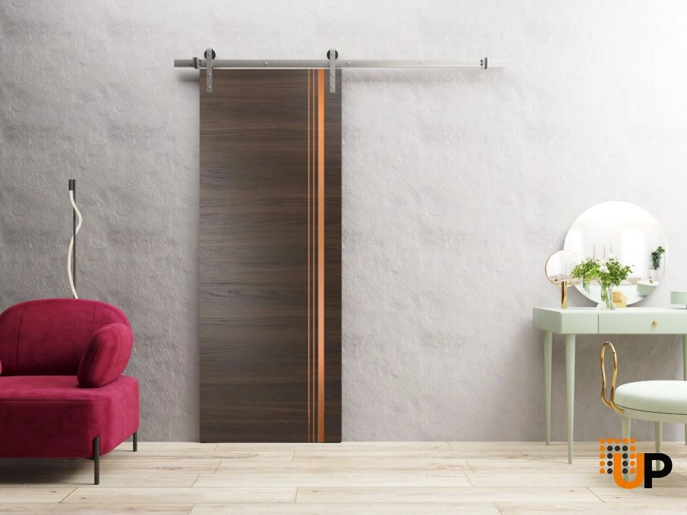 Single solid wood with honeycomb sliding modern interior barn door | Planum 1010 Chocolate Ash | 18 x 80 photo#2