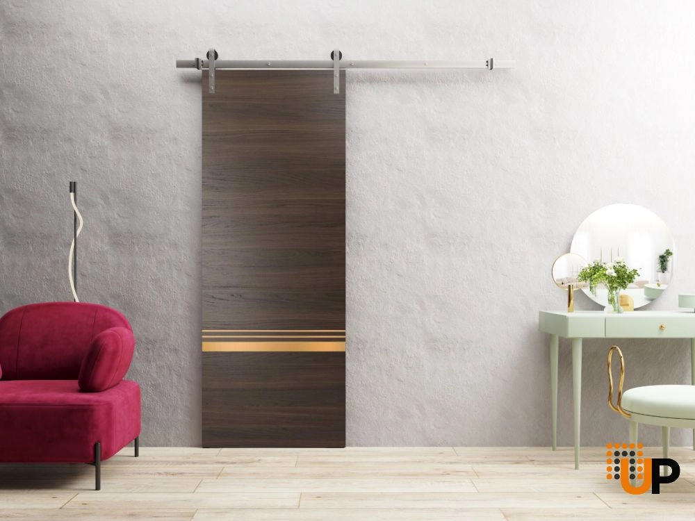Single solid wood with honeycomb sliding modern interior barn door | Planum 2010 Chocolate Ash | 18 x 80 photo#2