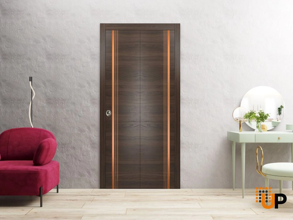 2 folding panels solid wood with honeycomb sliding modern interior bi-fold door | Planum 1010 Chocolate Ash | 36 x 80 (2* 18x80) photo#2