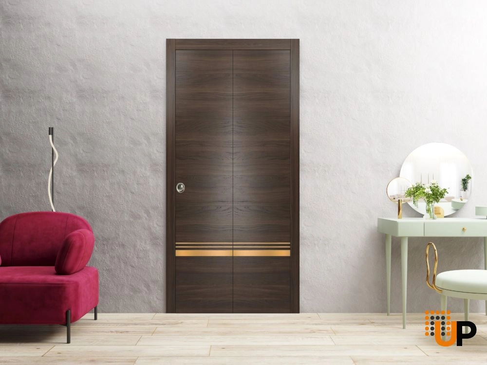 2 folding panels solid wood with honeycomb sliding modern interior bi-fold door | Planum 2010 Chocolate Ash | 36 x 80 (2* 18x80) photo#2