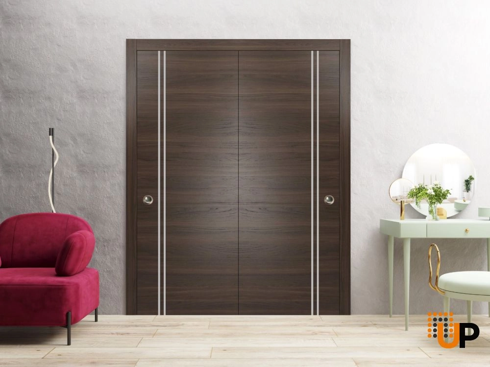 Double solid wood with honeycomb sliding modern interior closet bypass door | Planum 0310 Chocolate Ash | 36 x 80 (2* 18x80) photo#2