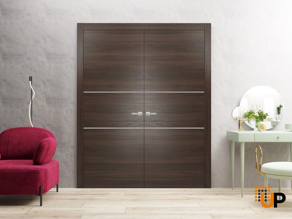 Single solid wood with honeycomb modern interior door slab | Planum 0110 Chocolate Ash | 18 x 80 photo#3