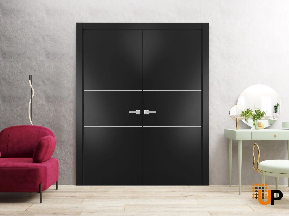 Single solid wood with honeycomb modern interior door slab | Planum 0110 Black Matte | 18 x 80 photo#3