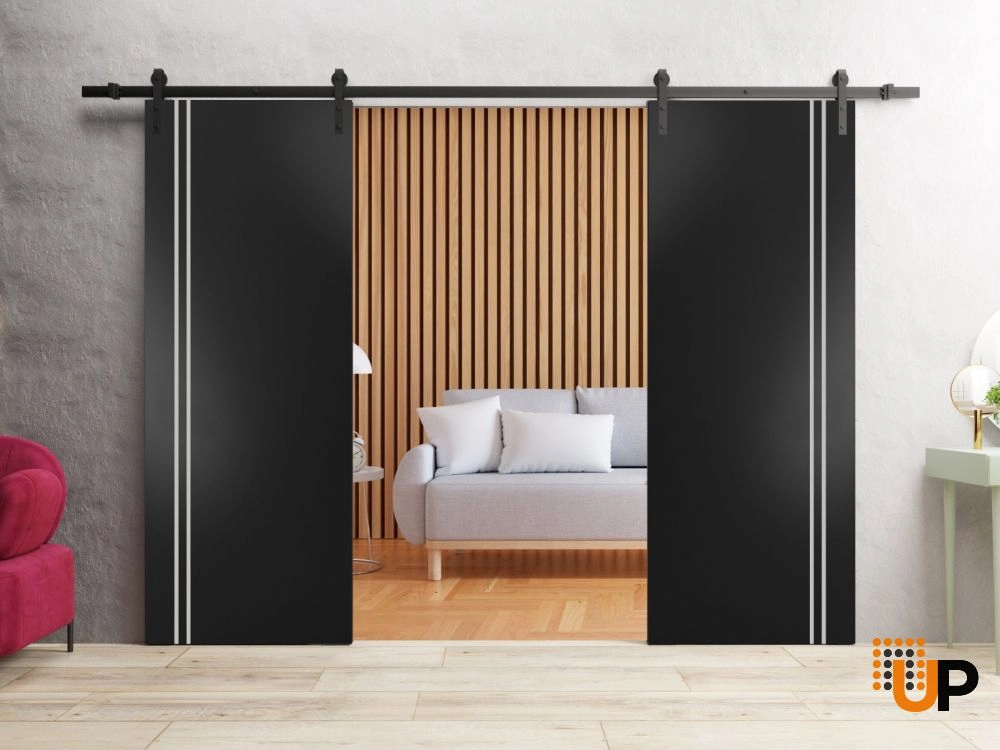 Double solid wood with honeycomb sliding french interior barn double door | Planum 0310 Black Matte | 36 x 80 (2* 18x80) photo#2