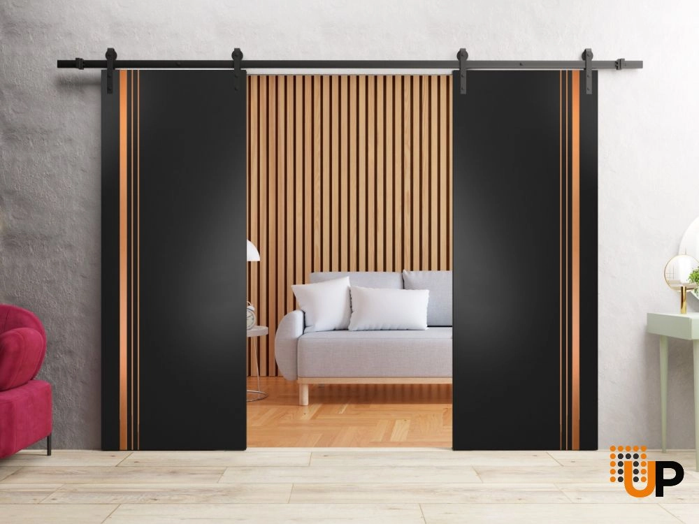 Double solid wood with honeycomb sliding french interior barn double door | Planum 1010 Black Matte | 36 x 80 (2* 18x80) photo#2