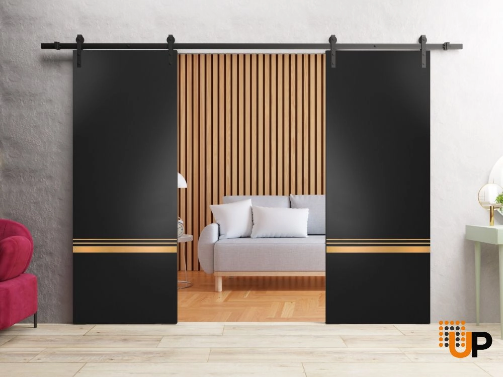 Double solid wood with honeycomb sliding french interior barn double door | Planum 2010 Black Matte | 36 x 80 (2* 18x80) photo#2