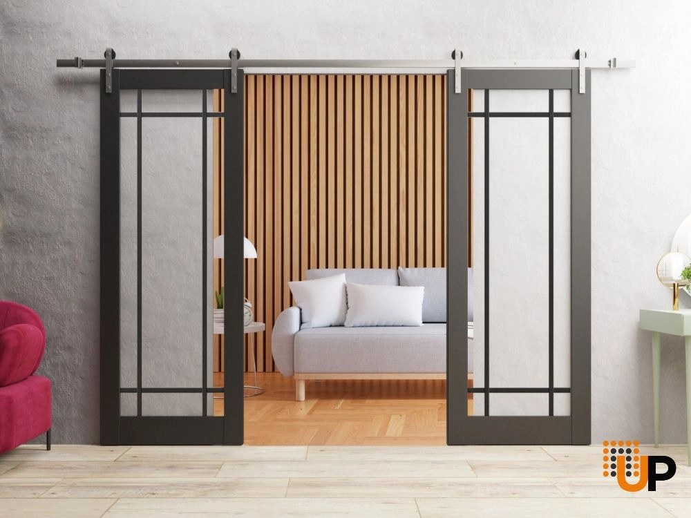Double solid core sliding french interior barn double door with clear glass | Lucia 2266 Black Matte | 36 x 80 (2* 18x80) photo#2