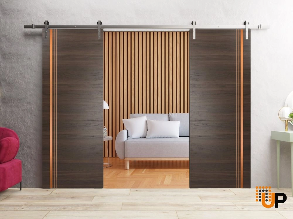 Double solid wood with honeycomb sliding french interior barn double door | Planum 1010 Chocolate Ash | 36 x 80 (2* 18x80) photo#2