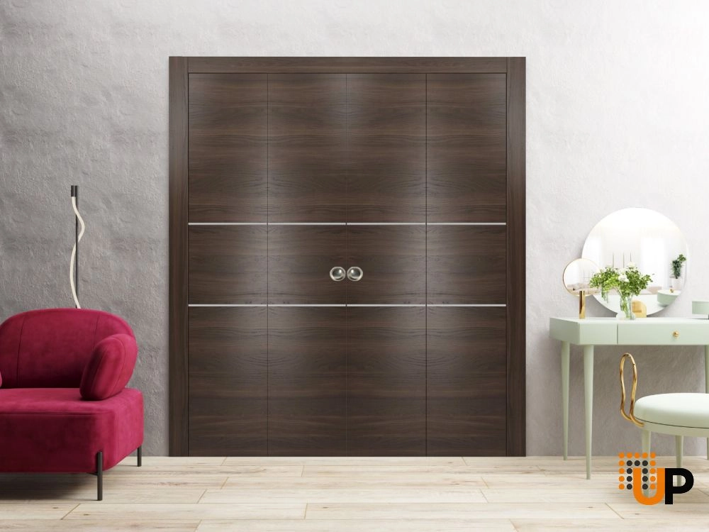 4 folding panels solid wood with honeycomb sliding modern interior bi-fold double door | Planum 0110 Chocolate Ash | 72 x 80 (4* 18x80) photo#2