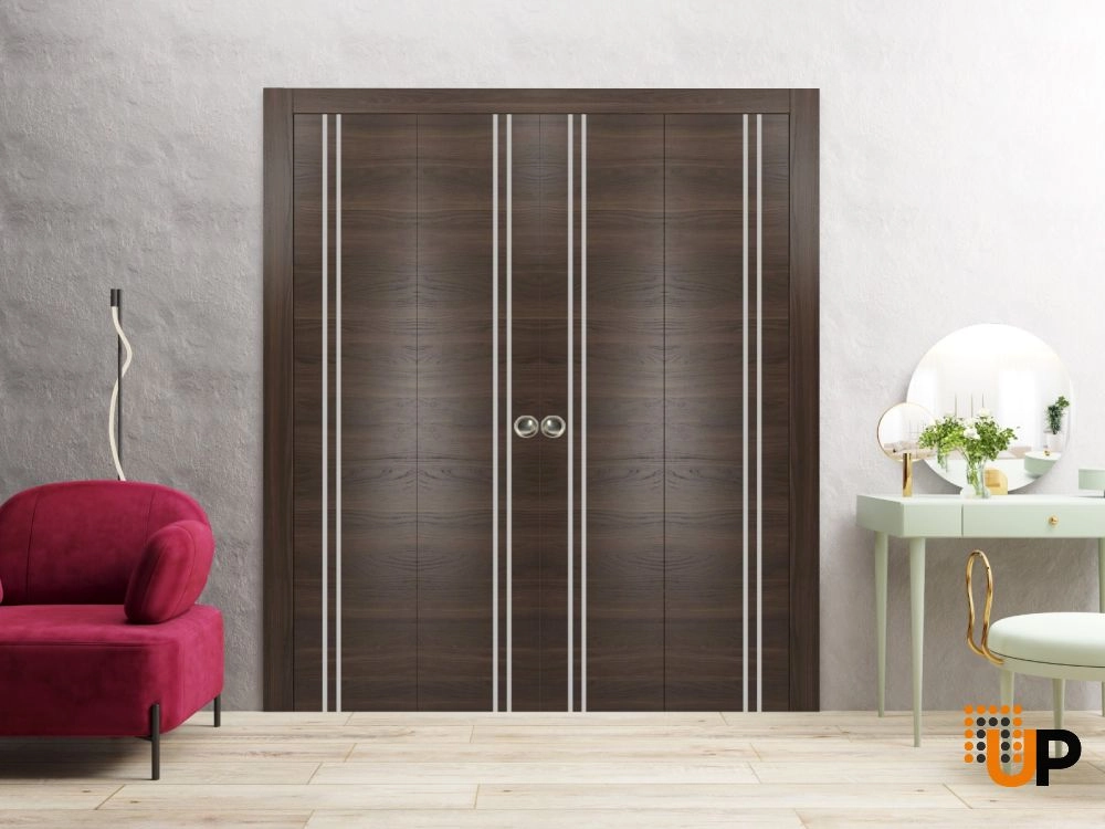 4 folding panels solid wood with honeycomb sliding modern interior bi-fold double door | Planum 0310 Chocolate Ash | 72 x 80 (4* 18x80) photo#2