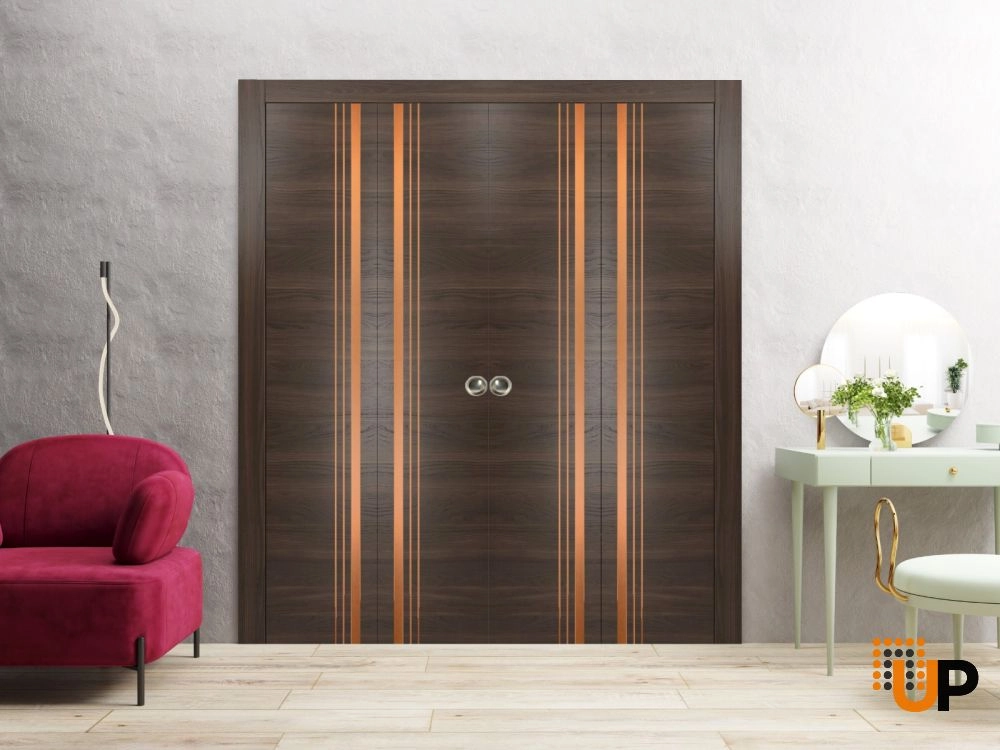 4 folding panels solid wood with honeycomb sliding modern interior bi-fold double door | Planum 1010 Chocolate Ash | 72 x 80 (4* 18x80) photo#2