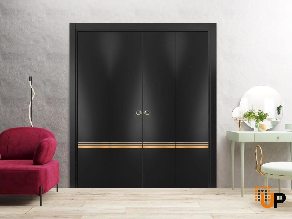 4 folding panels solid wood with honeycomb sliding flush interior bi-fold double door | Planum 2010 Black Matte | 72 x 80 (4* 18x80) photo#2