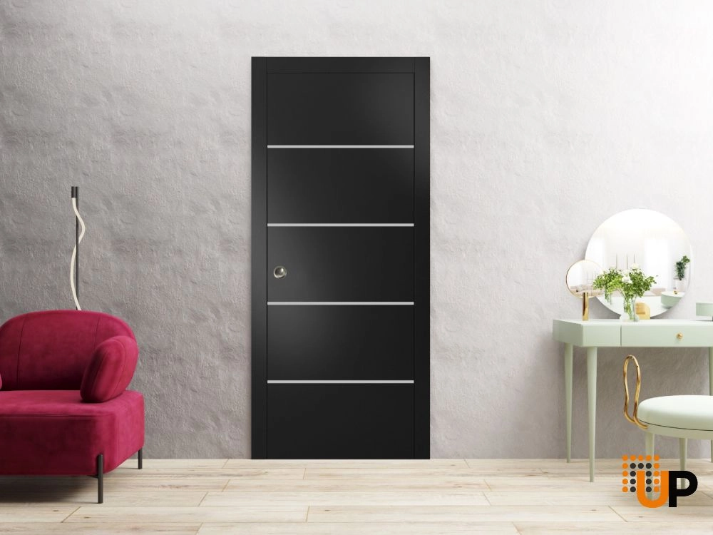 Single solid wood with honeycomb flush interior door slab | Planum 0210 Black Matte | 18 x 80 photo#4