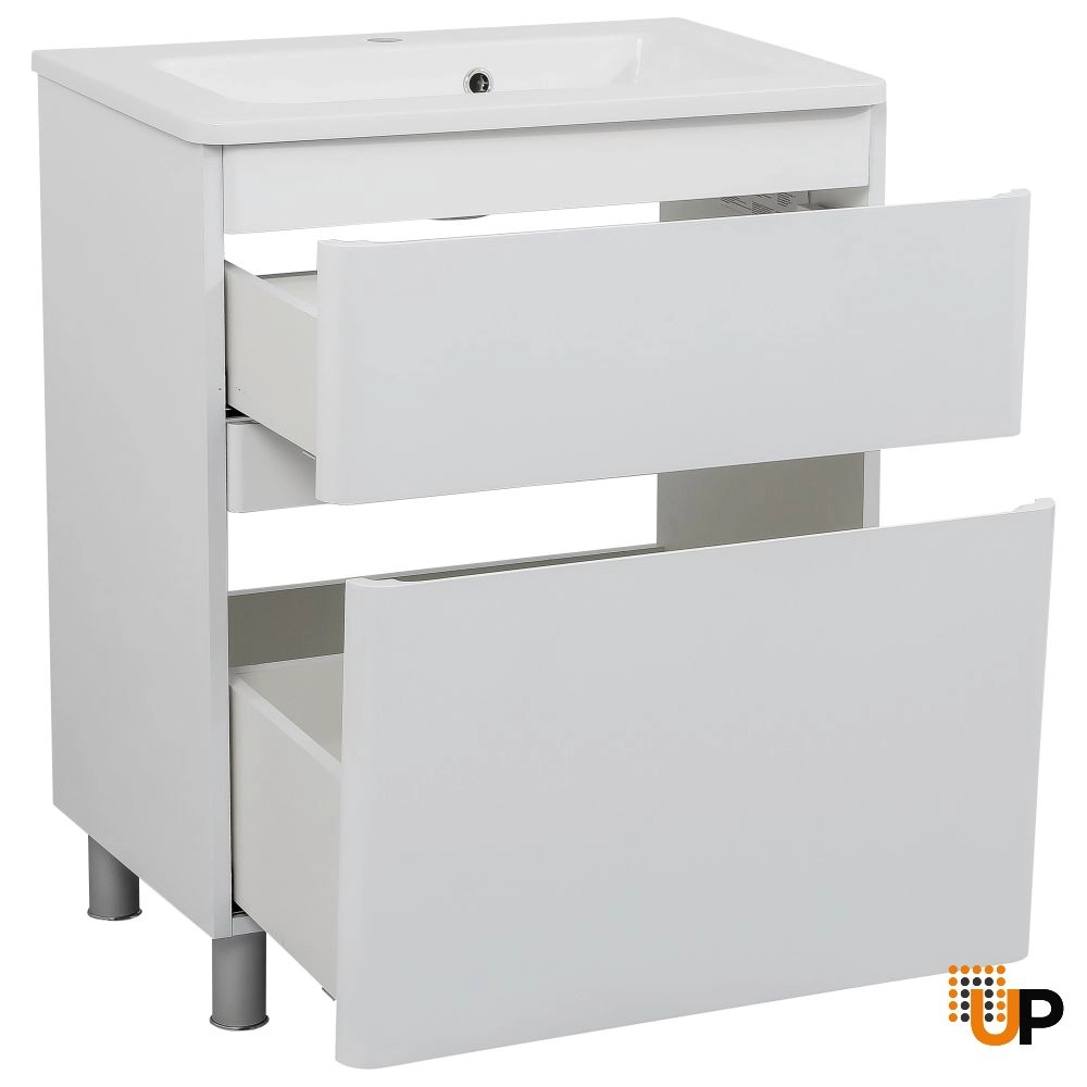 Modern Free Standing Bathroom Vanity with Washbasin | Comfort White High Gloss Collection | Non-Toxic Fire-Resistant MDF-28" photo#3