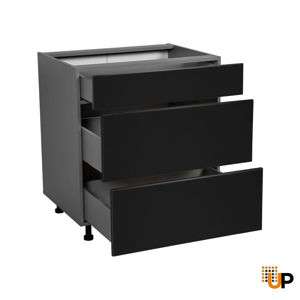 21" Base Cabinet-Double Door-Three Drawer-with Black Matte door photo#2
