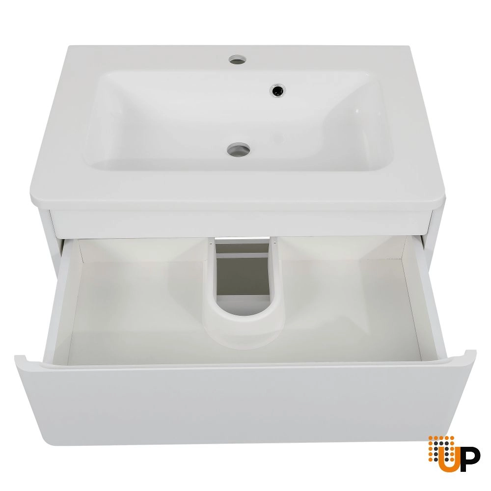 Modern Free Standing Bathroom Vanity with Washbasin | Comfort White High Gloss Collection | Non-Toxic Fire-Resistant MDF-28" photo#4