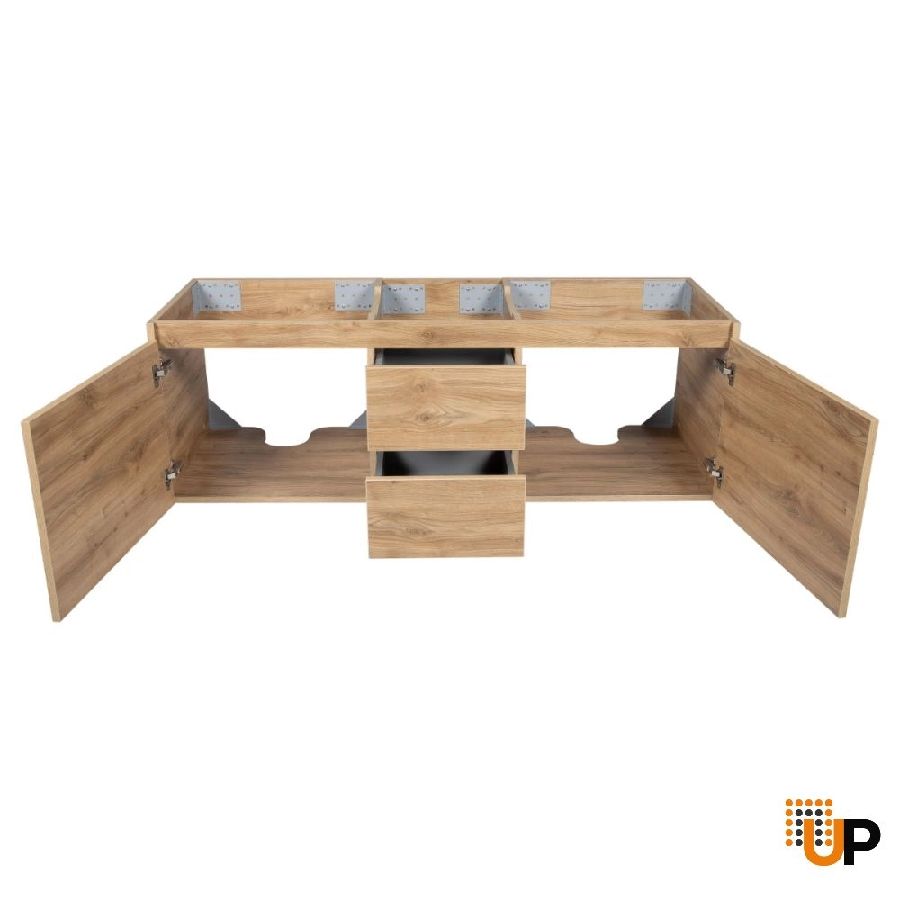Modern Wall-Mounted Bathroom Vanity | Niagara Wall Mount Natural Teak Collection 60 Cabinet for Double Vanity without Sink | Non-Toxic Fire-Resistant MDF photo#4