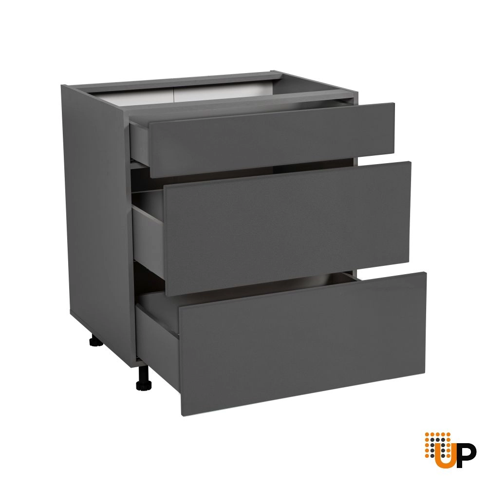 15" Base Cabinet-Double Door-Three Drawer-with Grey Gloss door photo#2
