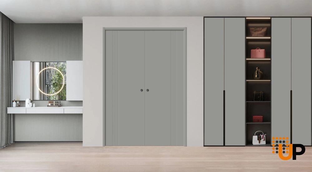 Double solid wood with honeycomb sliding interior pocket double door | Basic 0111 Grey | 36 x 80 (2* 18x80) photo#2