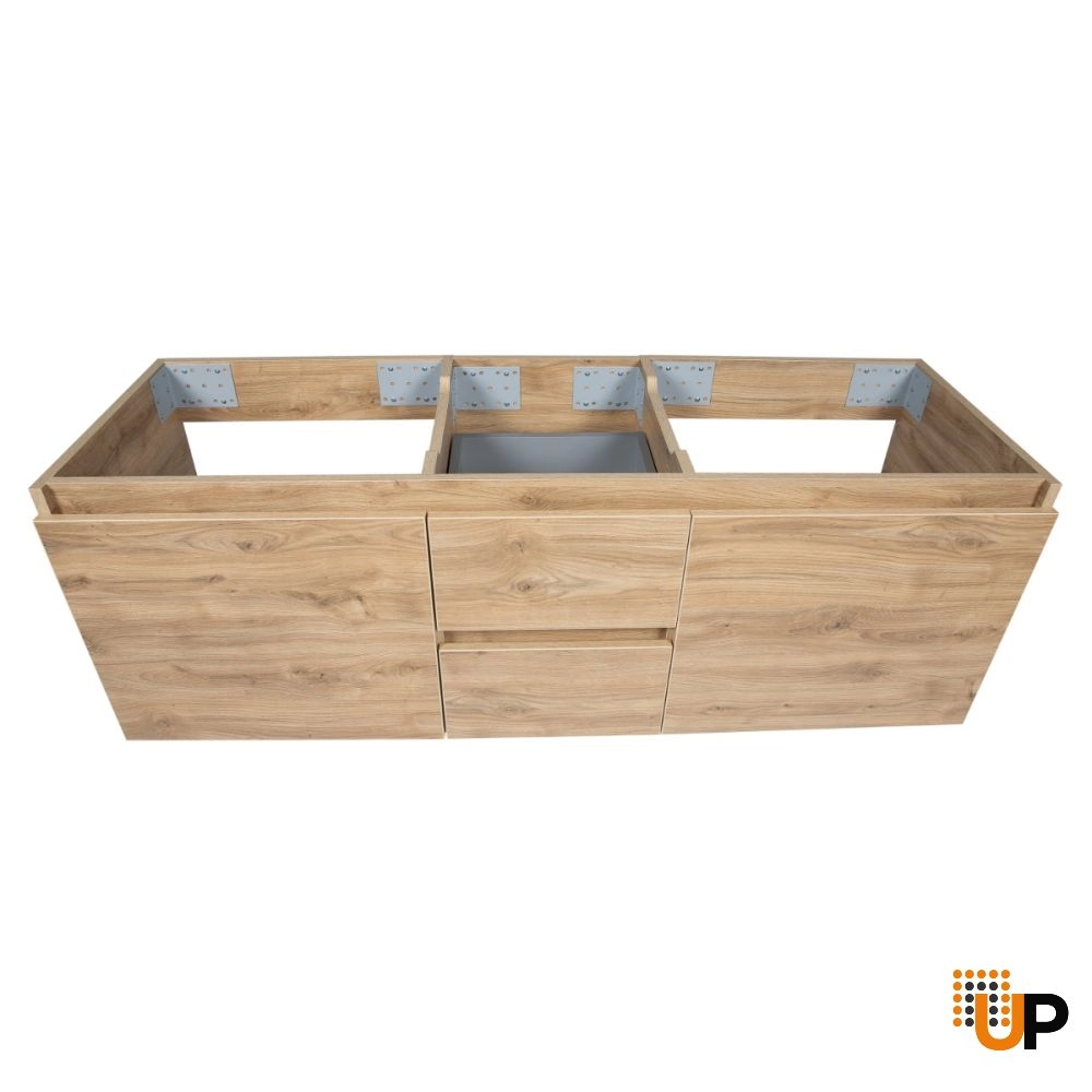 Modern Wall-Mounted Bathroom Vanity | Niagara Wall Mount Natural Teak Collection 60 Cabinet for Double Vanity without Sink | Non-Toxic Fire-Resistant MDF photo#6