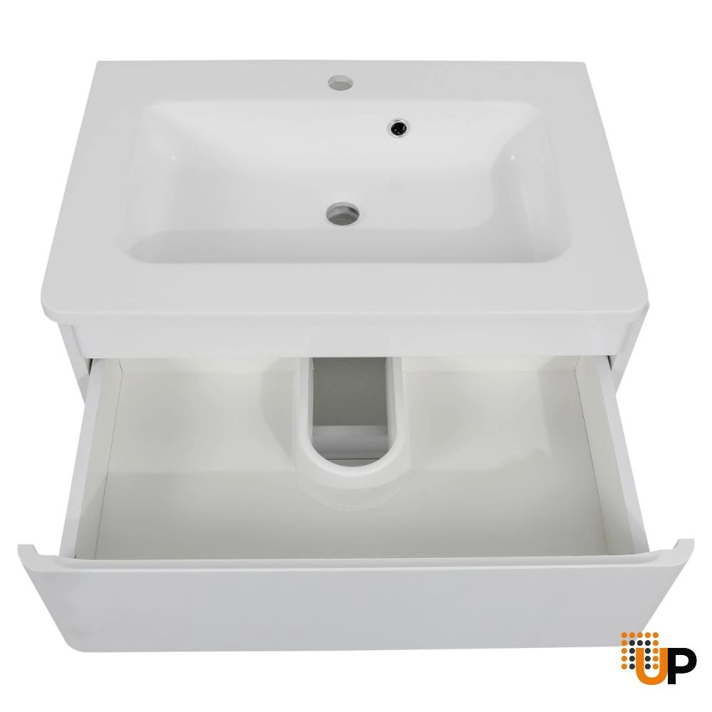 Modern Wall-Mounted Bathroom Vanity with Washbasin | Comfort White High Gloss Collection | Non-Toxic Fire-Resistant MDF-24" photo#5