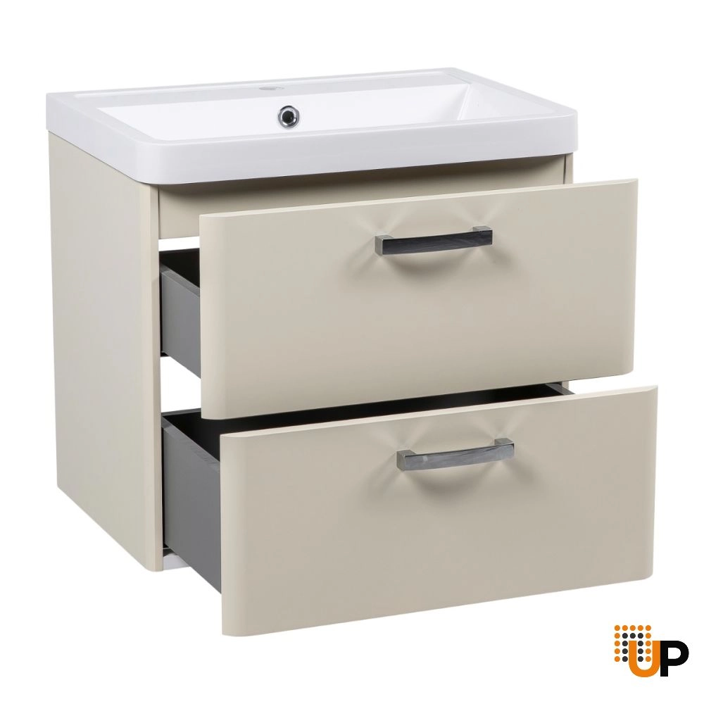 Modern Wall-Mounted Bathroom Vanity with Washbasin | Fiona Beige Matte Collection | Non-Toxic Fire-Resistant MDF photo#3