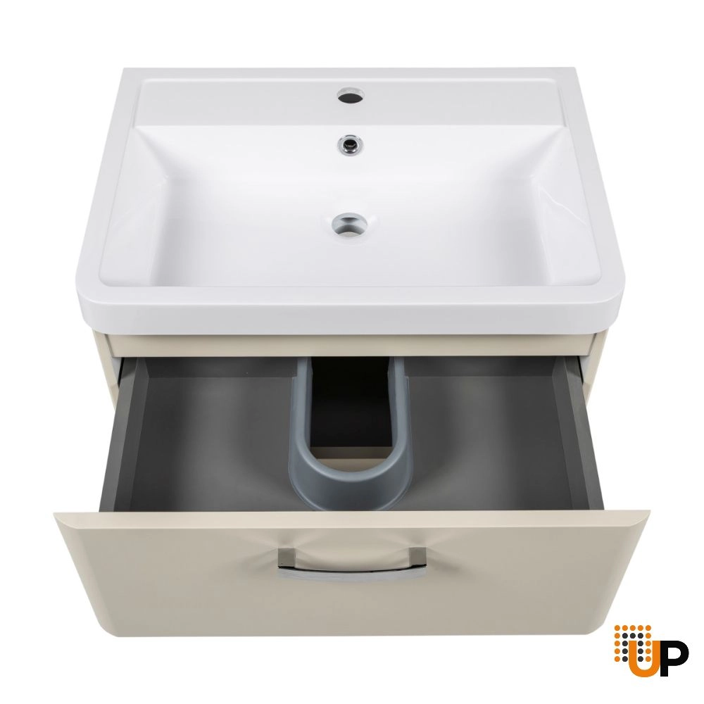 Modern Wall-Mounted Bathroom Vanity with Washbasin | Fiona Beige Matte Collection | Non-Toxic Fire-Resistant MDF photo#6