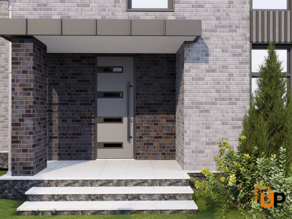 Single swing metal-aluminum modern exterior door with triplex | Ronex 0131 Gray | 36 x 112 (W36 x H96+16) photo#3