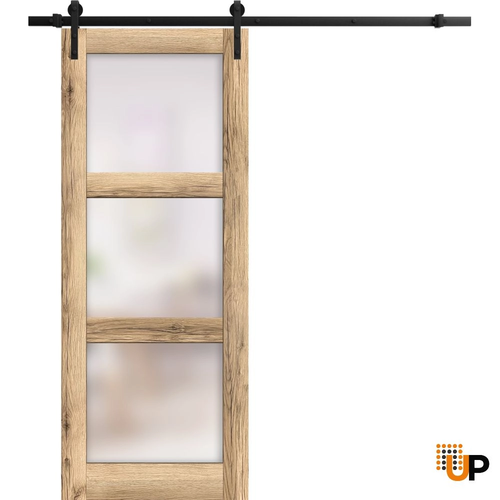 Single solid core sliding luxury interior barn door with frosted glass | Lucia 2552 Oak | 18 x 80 photo#1