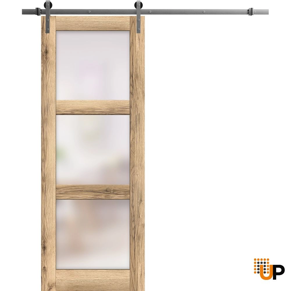 Single solid core sliding luxury interior barn door with frosted glass | Lucia 2552 Oak | 18 x 80 photo#1