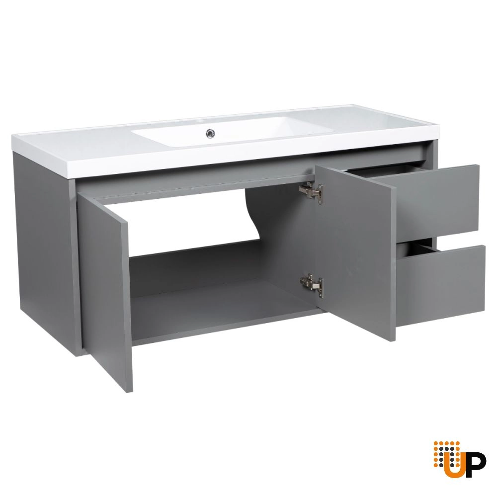 Modern Wall-Mounted Bathroom Vanity with Washbasin| Niagara Wall Mount Grey Matte Collection 48 | Non-Toxic Fire-Resistant MDF photo#5