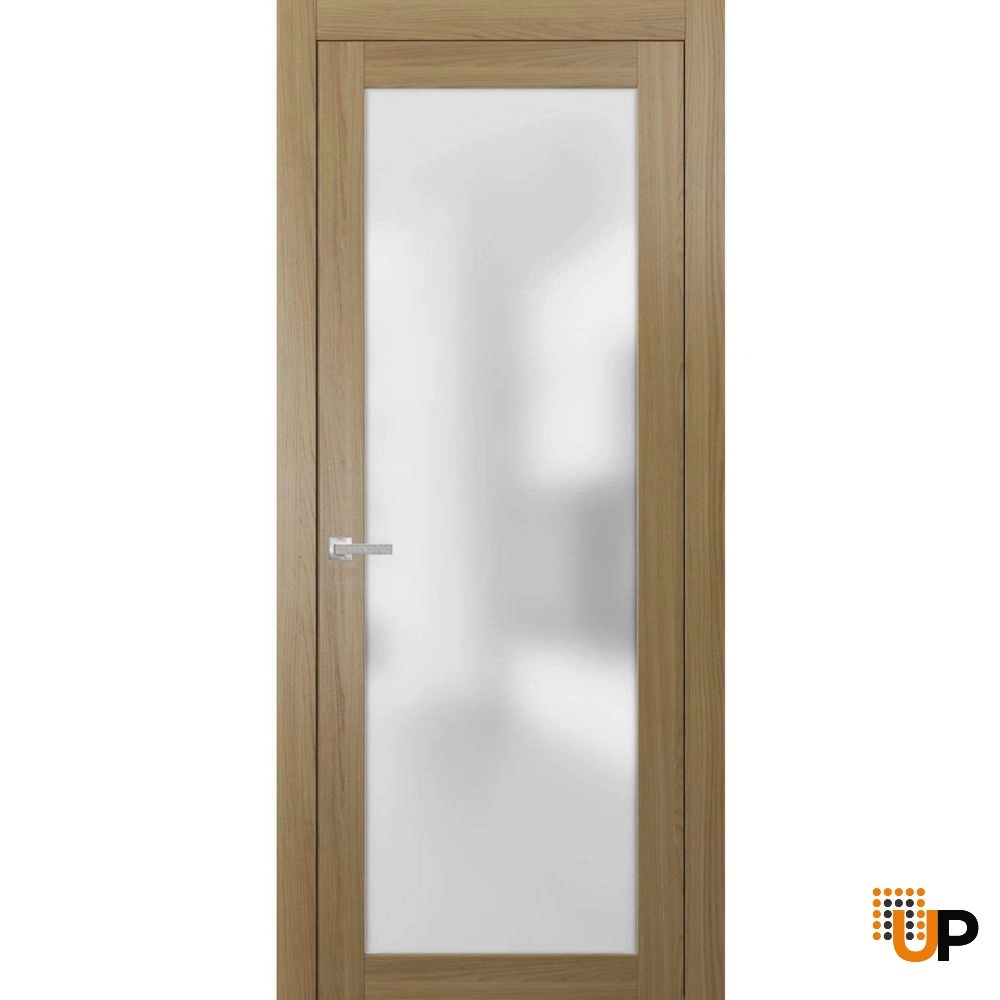 Single solid core luxury interior swing door with frosted glass | Planum 2102 Honey Ash | 18 x 84 photo#1