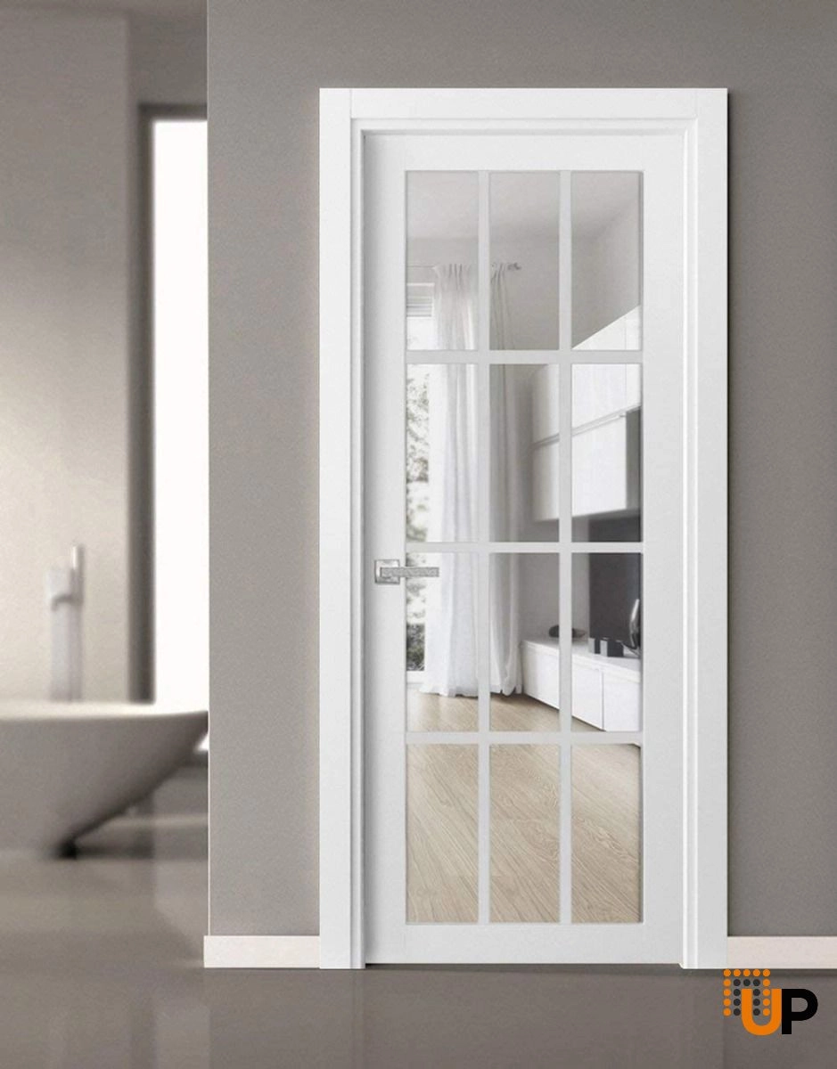 Single solid core classic interior swing door with clear glass | Felicia 3355 White | 18 x 80 photo#2