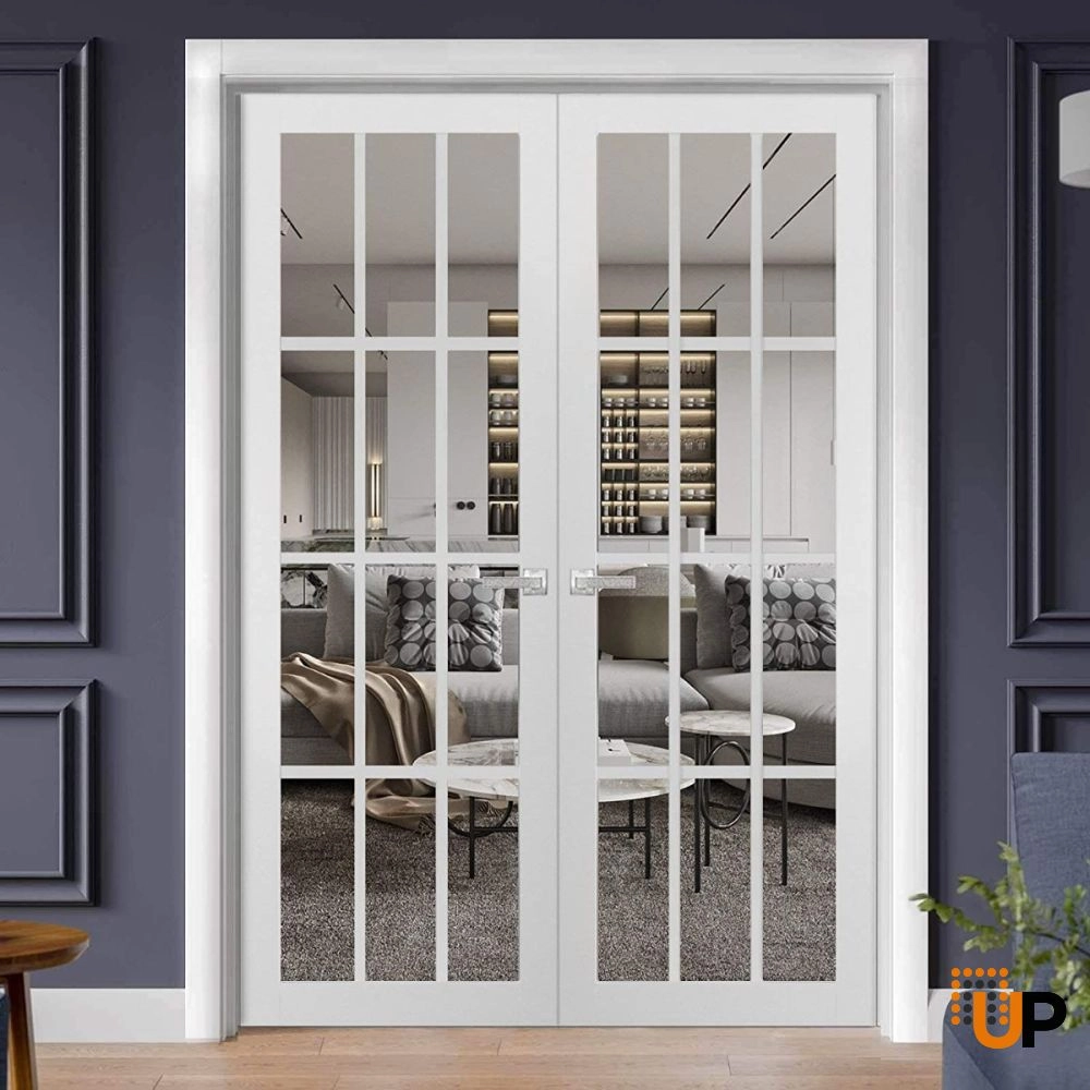 Single solid core classic interior door slab with clear glass | Felicia 3355 White | 18 x 80 photo#2