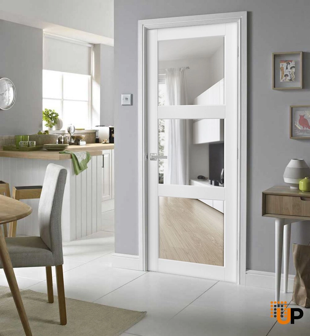 Single solid core luxury interior swing door with clear glass | Lucia 2555 White | 18 x 80 photo#5