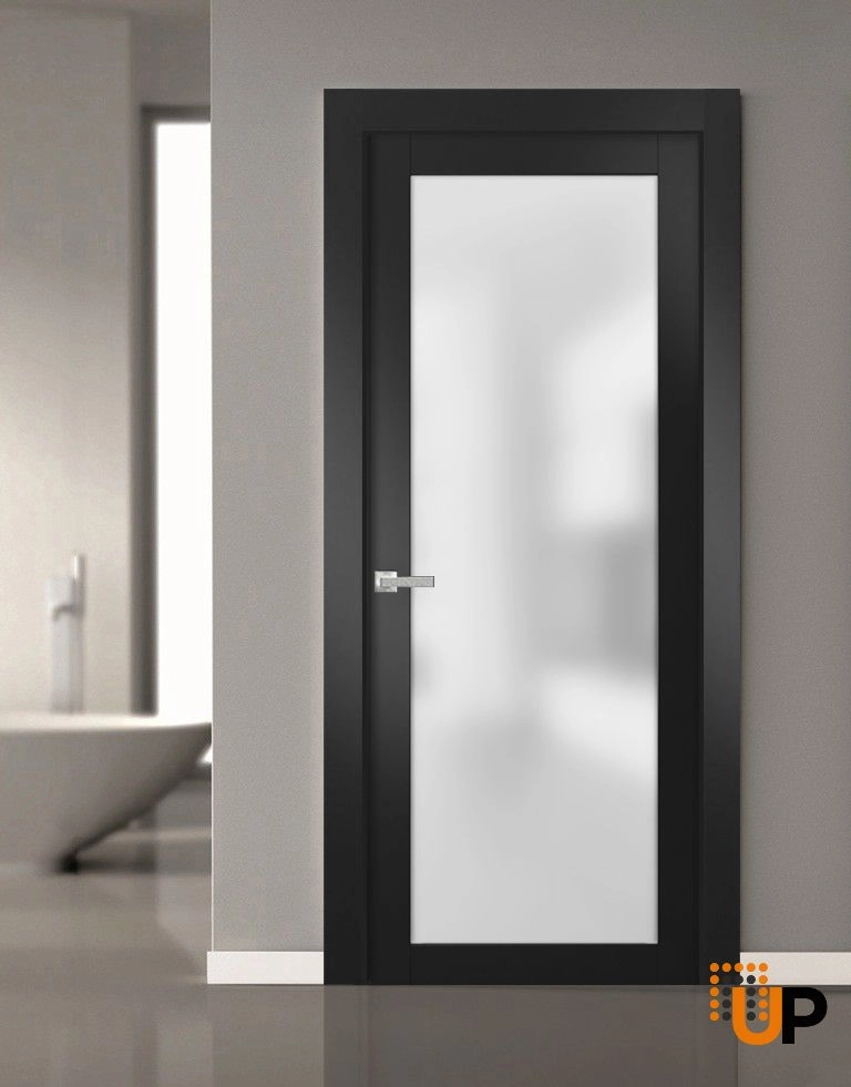 Single solid core luxury interior swing door with frosted glass | Planum 2102 Black Matte | 18 x 80 photo#2