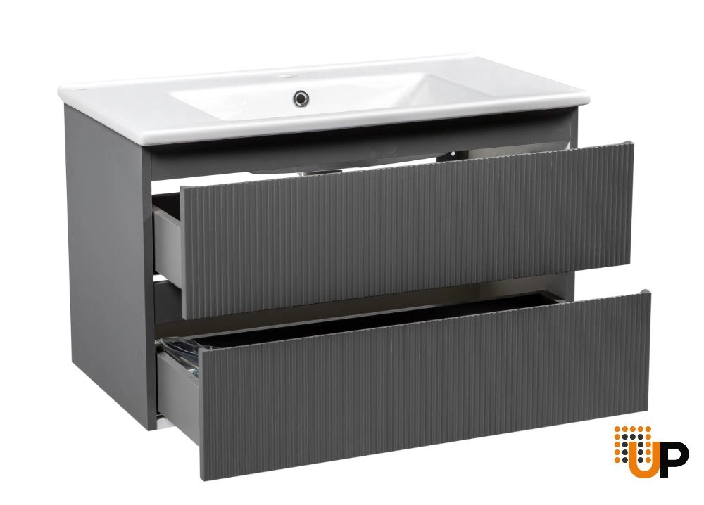 Modern Wall-Mount Bathroom Vanity with Washbasin | Edison Gray Matte Collection | Non-Toxic Fire-Resistant MDF-34" photo#3