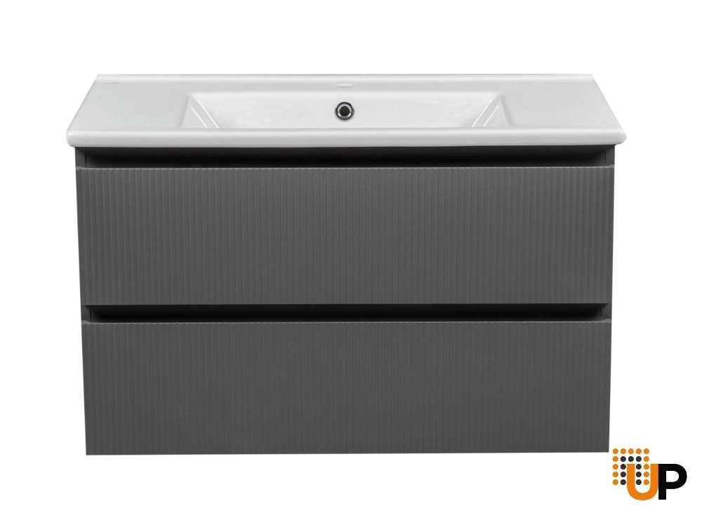Modern Wall-Mount Bathroom Vanity with Washbasin | Edison Gray Matte Collection | Non-Toxic Fire-Resistant MDF-34" photo#4