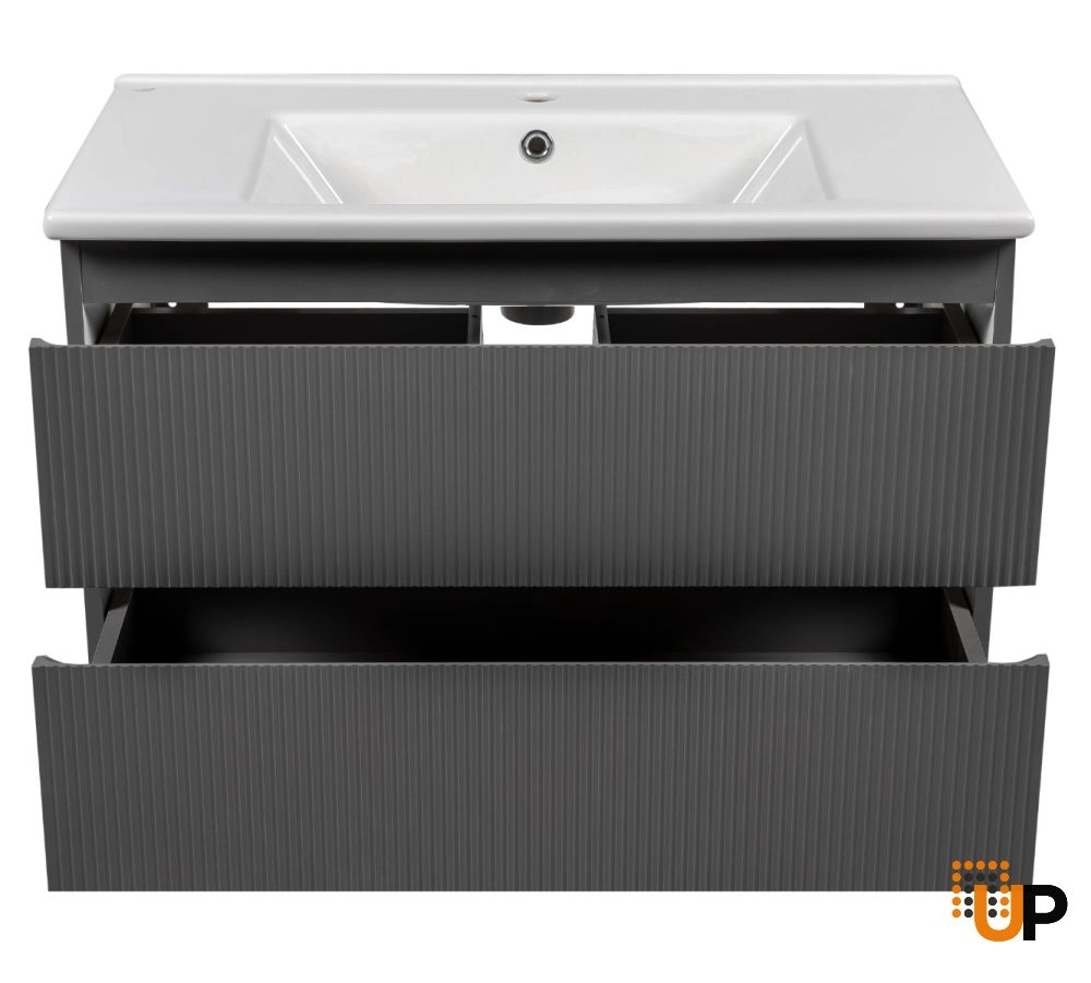 Modern Wall-Mount Bathroom Vanity with Washbasin | Edison Gray Matte Collection | Non-Toxic Fire-Resistant MDF-34" photo#5
