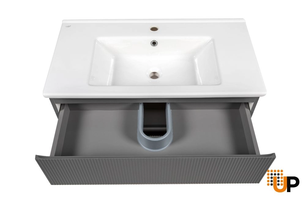 Modern Wall-Mount Bathroom Vanity with Washbasin | Edison Gray Matte Collection | Non-Toxic Fire-Resistant MDF-34" photo#6