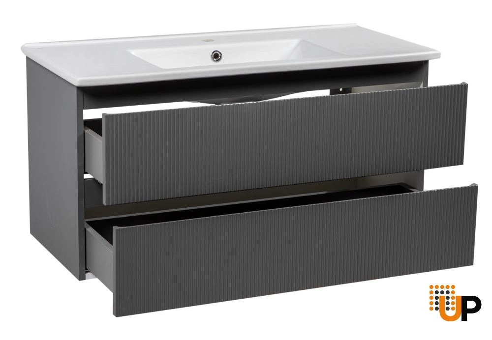 Modern Wall-Mount Bathroom Vanity with Washbasin | Edison Gray Matte Collection | Non-Toxic Fire-Resistant MDF-40" photo#3