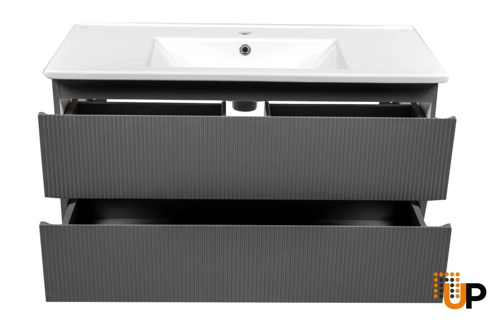 Modern Wall-Mount Bathroom Vanity with Washbasin | Edison Gray Matte Collection | Non-Toxic Fire-Resistant MDF-40" photo#4
