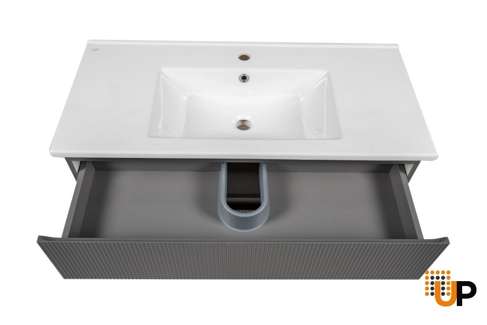 Modern Wall-Mount Bathroom Vanity with Washbasin | Edison Gray Matte Collection | Non-Toxic Fire-Resistant MDF-40" photo#6