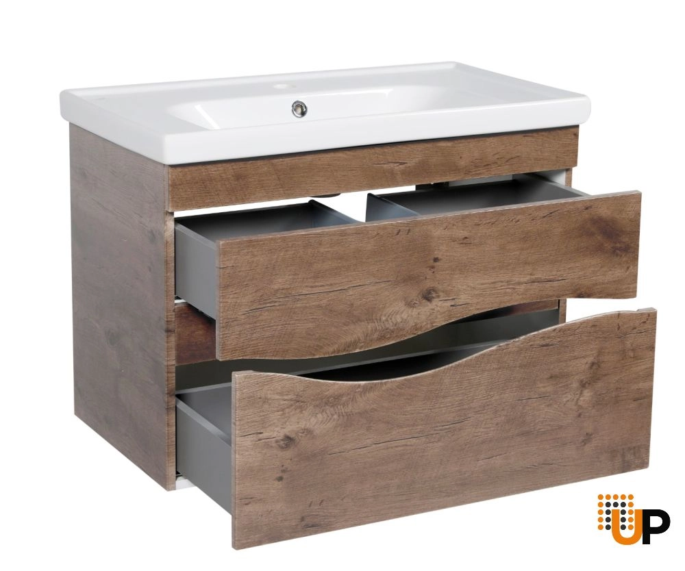 Modern Wall-Mounted Bathroom Vanity with Washbasin | Wave Rosewood Collection | Non-Toxic Fire-Resistant MDF-32" photo#3