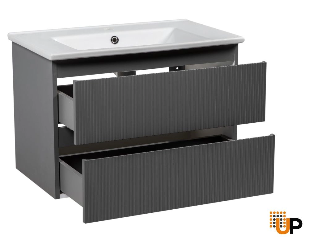 Modern Wall-Mount Bathroom Vanity with Washbasin | Edison Gray Matte Collection | Non-Toxic Fire-Resistant MDF photo#3